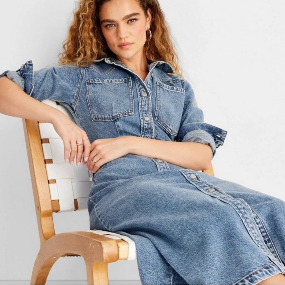 Future Collective Blue Denim Long Sleeve Dress size 4 - Picture 3 of 5